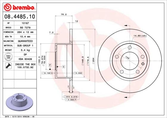 Brembo 08.4485.10 - Тормозной диск autospares.lv