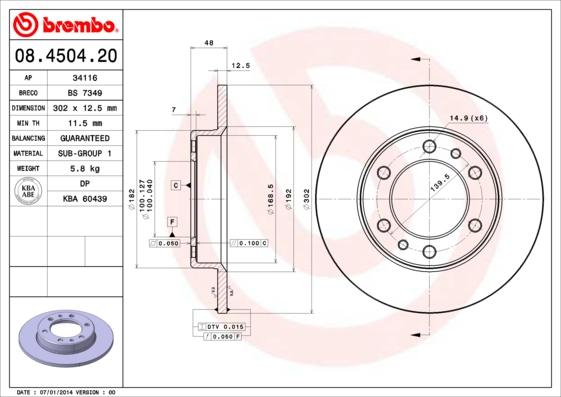 Brembo 08.4504.20 - Тормозной диск autospares.lv