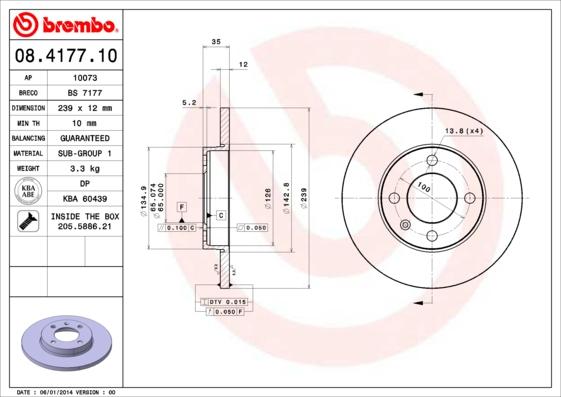 Brembo 08.4177.10 - Тормозной диск autospares.lv