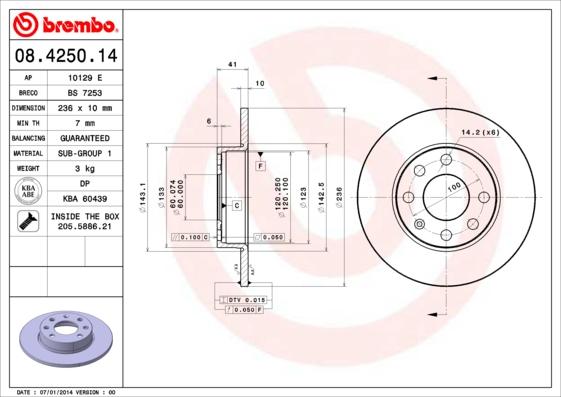 Brembo 08.4250.14 - Тормозной диск autospares.lv