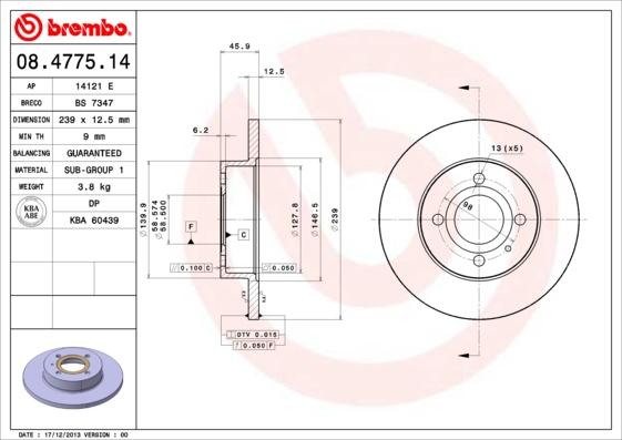 Brembo 08.4775.14 - Тормозной диск autospares.lv