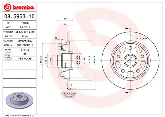 Brembo 08.5953.10 - Тормозной диск autospares.lv