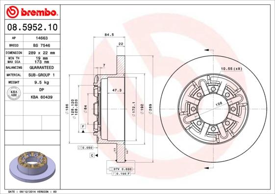 Brembo 08.5952.10 - Тормозной диск autospares.lv