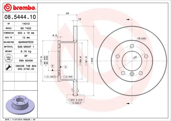 Brembo 08.5444.10 - Тормозной диск autospares.lv