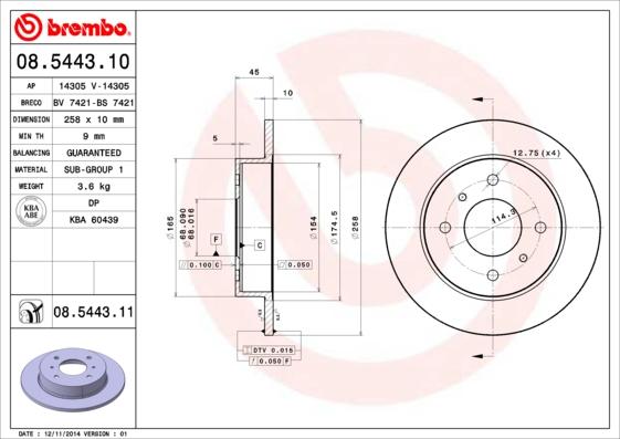 Brembo 08.5443.10 - Тормозной диск autospares.lv