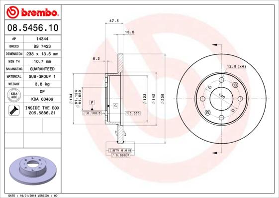 Brembo 08.5456.10 - Тормозной диск autospares.lv