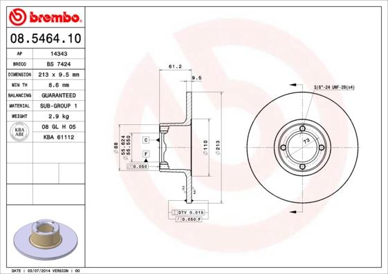 Brembo 08.5464.10 - Тормозной диск autospares.lv