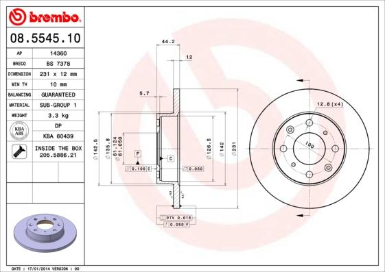 Brembo 08.5545.10 - Тормозной диск autospares.lv