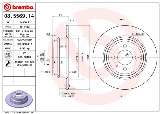 Brembo 08.5569.14 - Тормозной диск autospares.lv