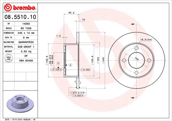 Brembo 08.5510.10 - Тормозной диск autospares.lv