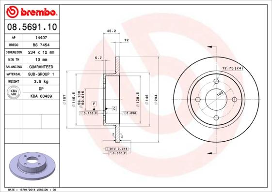 Brembo 08.5691.10 - Тормозной диск autospares.lv