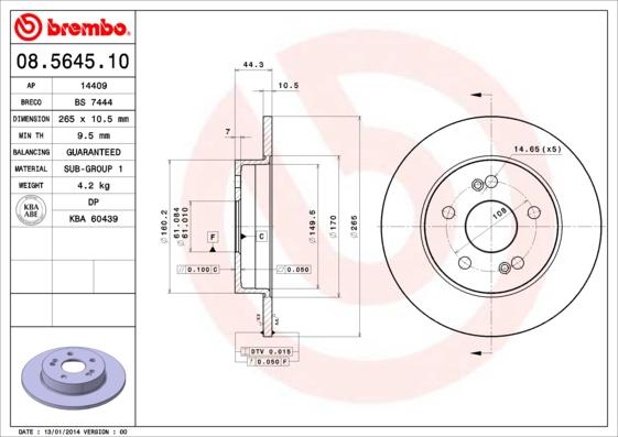 Brembo 08.5645.10 - Тормозной диск autospares.lv