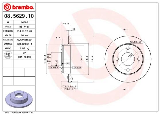 Brembo 08.5629.10 - Тормозной диск autospares.lv