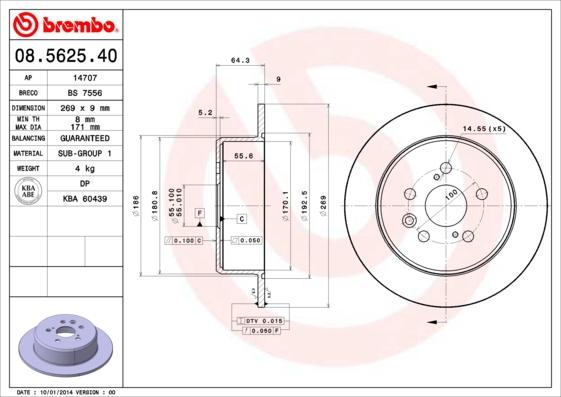 Brembo 08.5625.40 - Тормозной диск autospares.lv