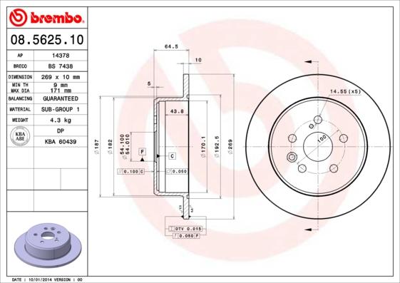 Brembo 08.5625.10 - Тормозной диск autospares.lv