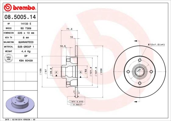 Brembo 08.5005.14 - Тормозной диск autospares.lv