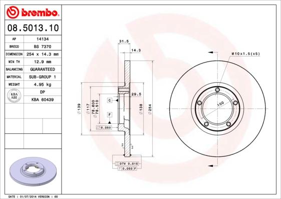 Brembo 08.5013.10 - Тормозной диск autospares.lv