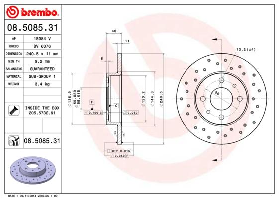 Brembo 08.5085.31 - Тормозной диск autospares.lv