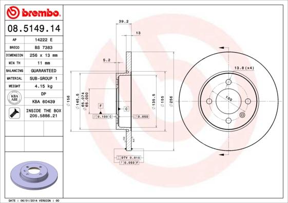 Brembo 08.5149.14 - Тормозной диск autospares.lv