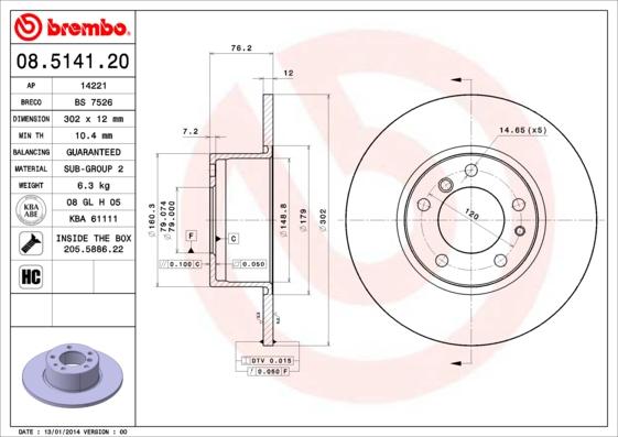 Brembo 08.5141.20 - Тормозной диск autospares.lv