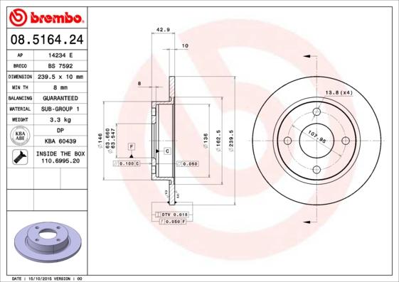 Brembo 08.5164.24 - Тормозной диск autospares.lv