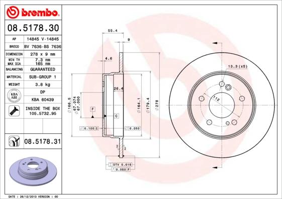 Brembo 08.5178.31 - Тормозной диск autospares.lv
