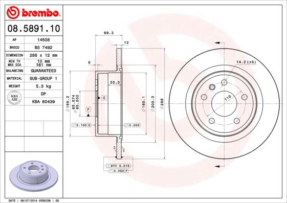 Brembo 08.5891.10 - Тормозной диск autospares.lv