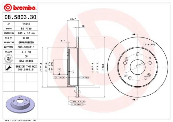 Brembo 08.5803.30 - Тормозной диск autospares.lv