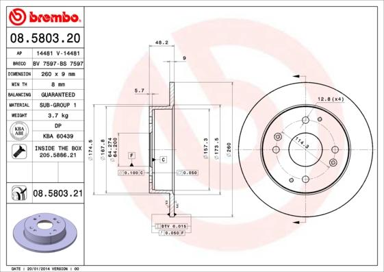 Brembo 08.5803.21 - Тормозной диск autospares.lv
