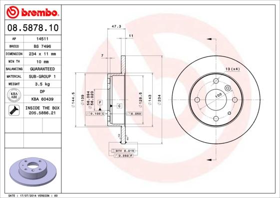 Brembo 08.5878.10 - Тормозной диск autospares.lv