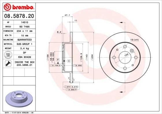 Brembo 08.5878.20 - Тормозной диск autospares.lv