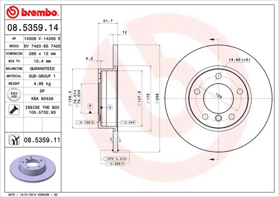 Brembo 08.5359.11 - Тормозной диск autospares.lv