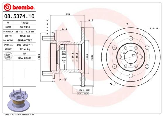 Brembo 08.5374.10 - Тормозной диск autospares.lv