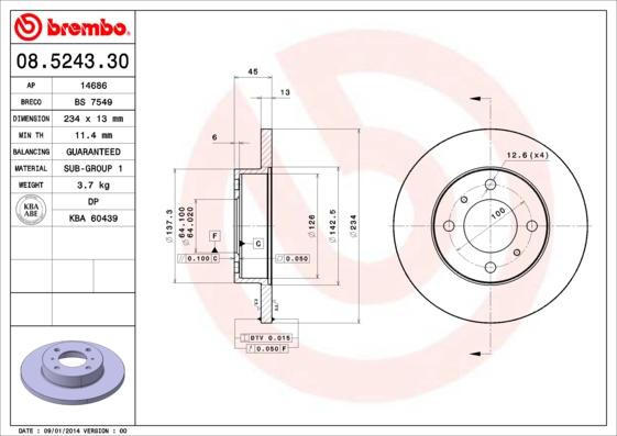 Brembo 08.5243.30 - Тормозной диск autospares.lv