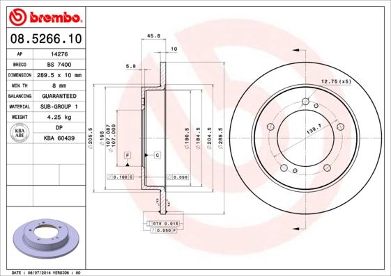 Brembo 08.5266.10 - Тормозной диск autospares.lv