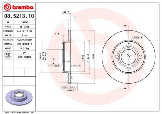 Brembo 08.5213.10 - Тормозной диск autospares.lv