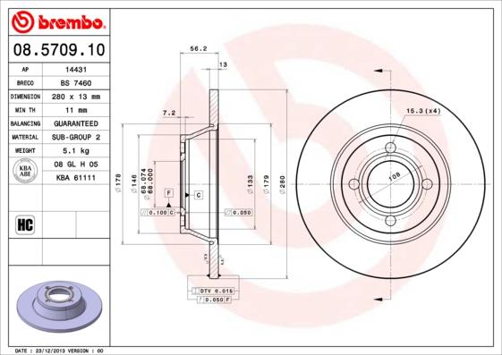 Brembo 08.5709.10 - Тормозной диск autospares.lv