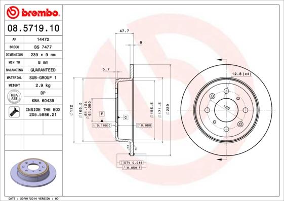 Brembo 08.5719.10 - Тормозной диск autospares.lv