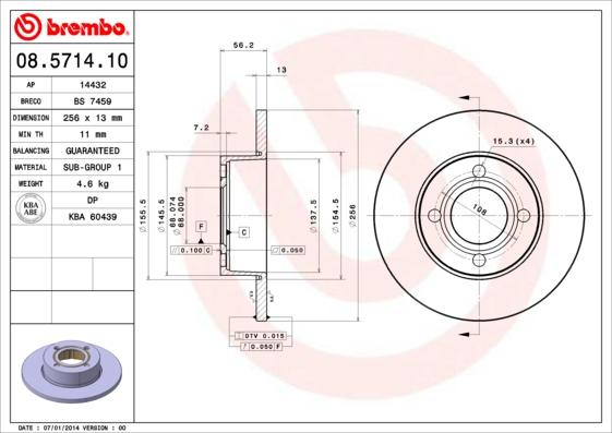 Brembo 08.5714.10 - Тормозной диск autospares.lv