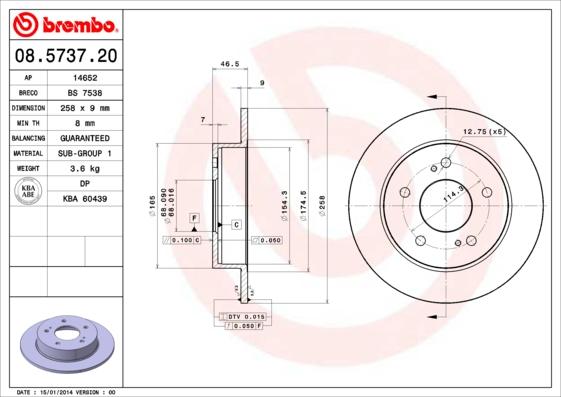 Brembo 08.5737.20 - Тормозной диск autospares.lv