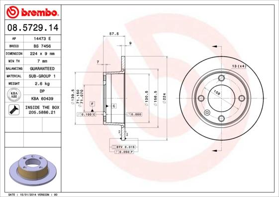 Brembo 08.5729.14 - Тормозной диск autospares.lv