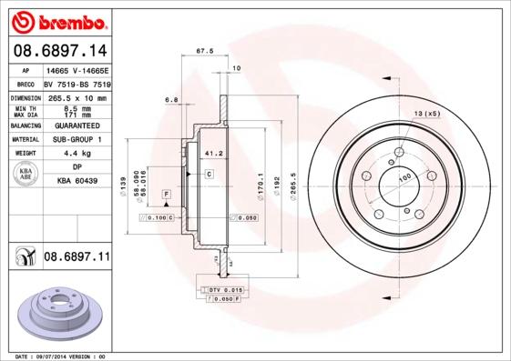 Brembo 08.6897.11 - Тормозной диск autospares.lv