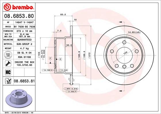 Brembo 08.6853.81 - Тормозной диск autospares.lv