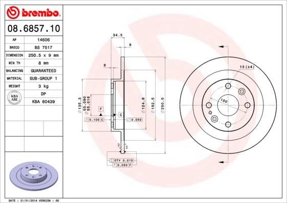 Brembo 08.6857.10 - Тормозной диск autospares.lv