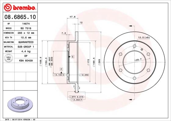 Brembo 08.6865.10 - Тормозной диск autospares.lv