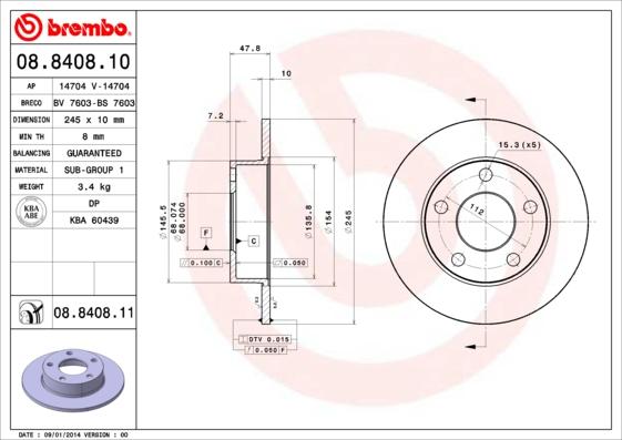 Brembo 08.8408.10 - Тормозной диск autospares.lv