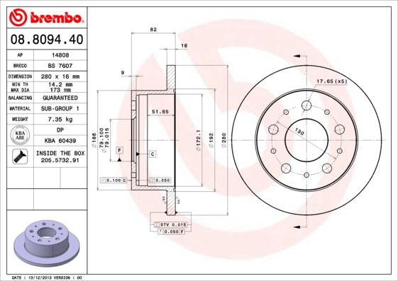 Brembo 08.8094.40 - Тормозной диск autospares.lv