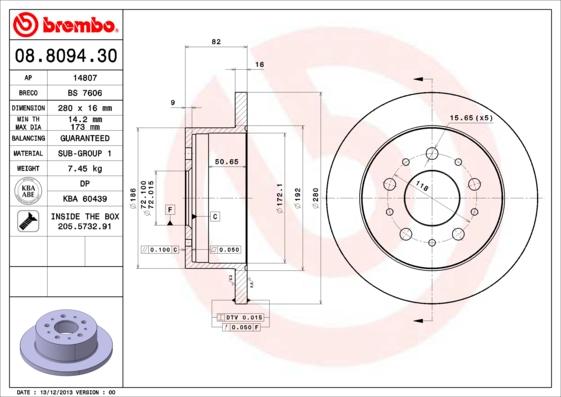 Brembo 08.8094.30 - Тормозной диск autospares.lv