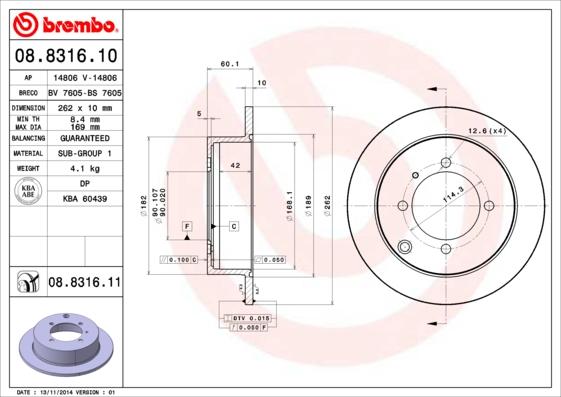 Brembo 08.8316.11 - Тормозной диск autospares.lv