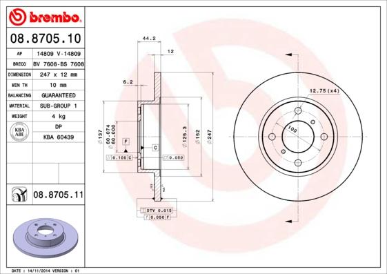 Brembo 08.8705.11 - Тормозной диск autospares.lv